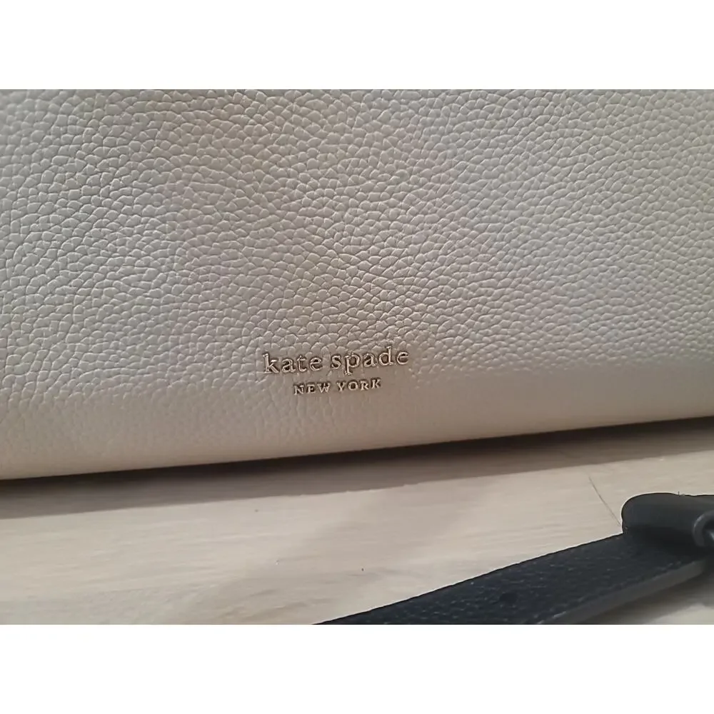 Kate Spade Knott Large Cream Tan Leather Laptop Work Commuter Bag Travel School - Picture 3 of 14